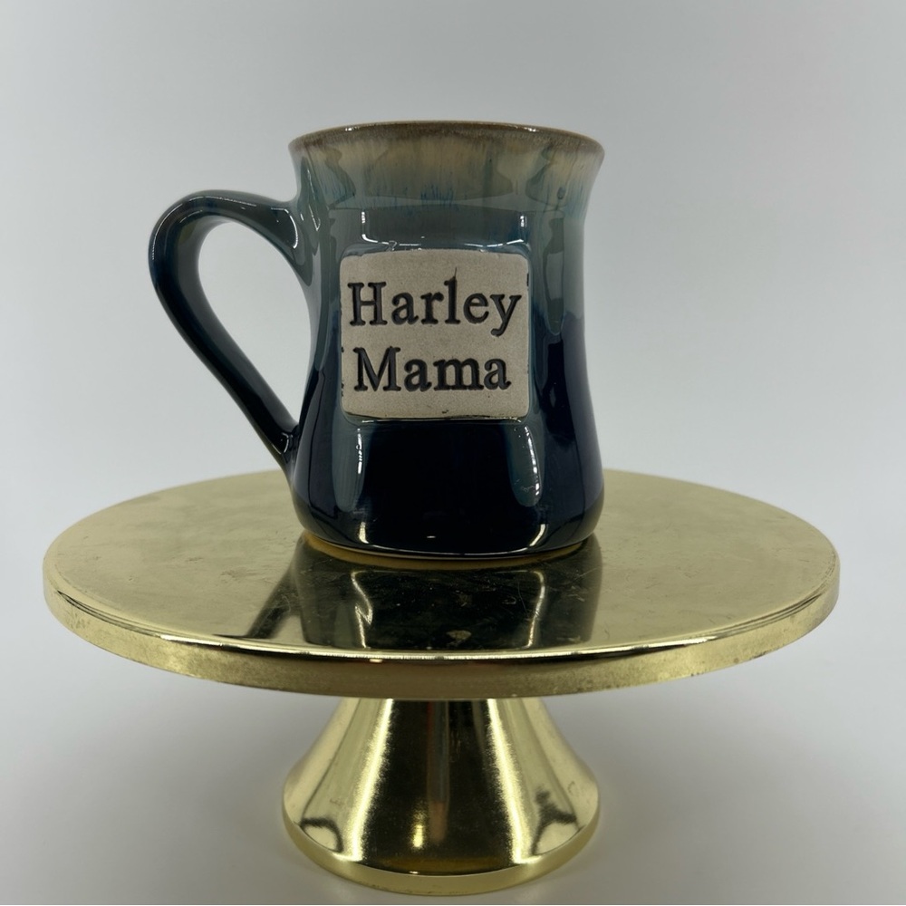 Harley Mama Stoneware Mug Hand Thrown Glazed Blue Drip Coffee Cup 20 Oz Gift